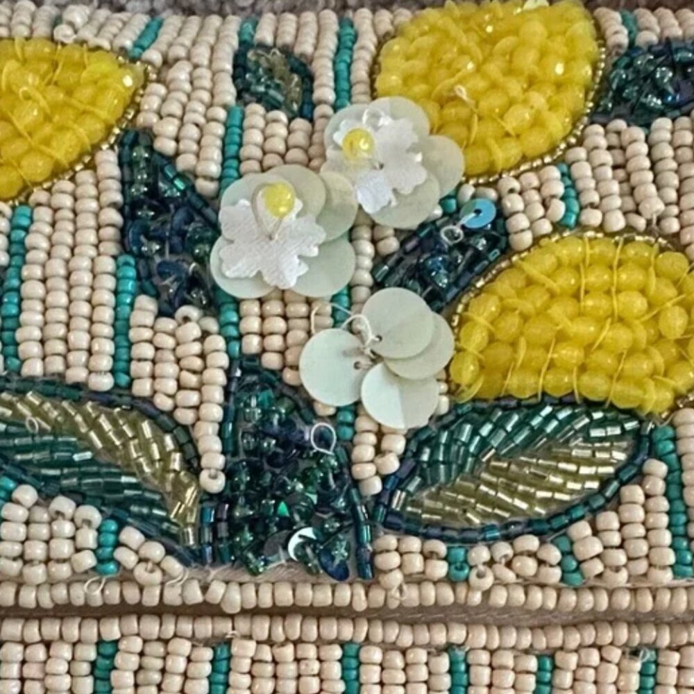 Handcrafted in India Tik Tok Viral Beaded Lemon Striped Shoulder Bag NWT - Picture 3 of 8